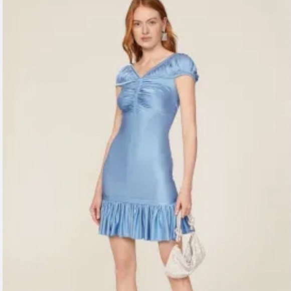 Paco Rabanne dress Elegant Blue Shoulder cuff metallic size 36 or US 2 stretch - Picture 9 of 10